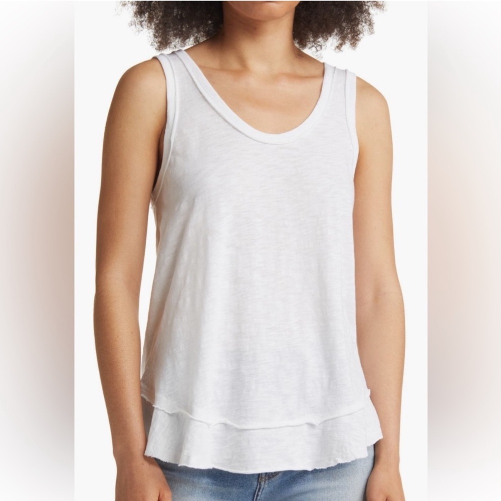 Caslon Tiered Hem Cotton Tank Top White XL